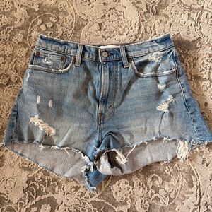 Abercrombie & Fitch Light Blue Distressed Cropped Denim Shorts-curve love